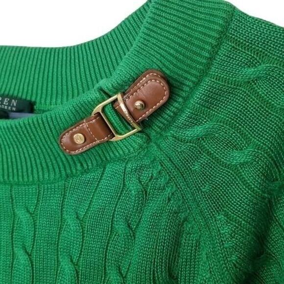 Lauren Ralph Lauren Sweater Women S Green Preppy Cable Knit Old Money Y2K Buckle - Picture 5 of 7